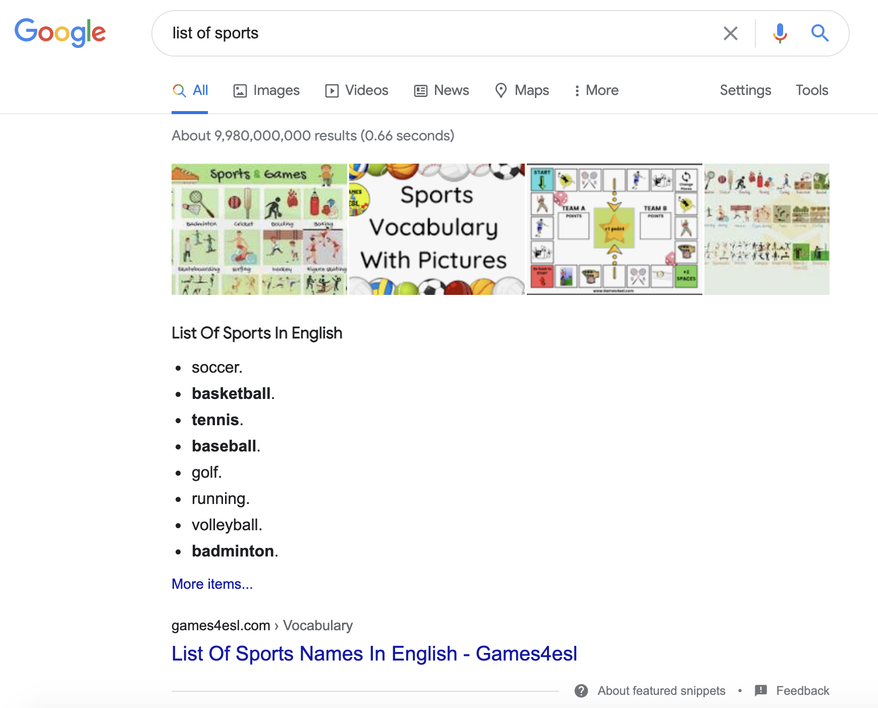 list of sports
